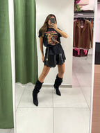 Short ecopelle pizzo